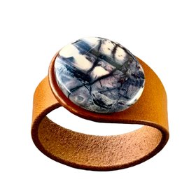 Natural Scenic Moss Agate Leather Bracelet
