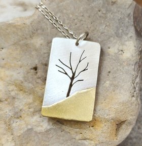 Tree Landscape In Sterling Silver And Brass P796