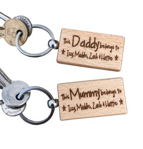 Handmade Engraved Wooden Keyring Mummy Or Daddy
