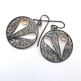 Gold and Sterling Silver Earrings Heart Design Filigree Work