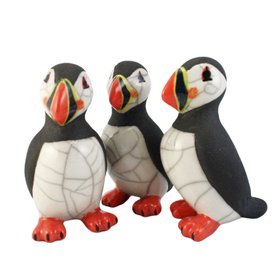 Handmade Standing Raku Ceramic Puffin