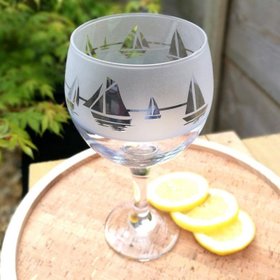 Sail Boats Gin Glass Hand Etched