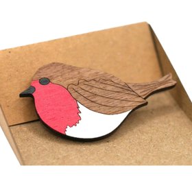 Hand Painted Wooden Robin Brooch
