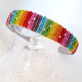 Wide Rainbow Beaded Handmade Headband
