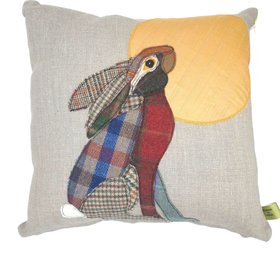 Moon Gazing Hare Linen Cushion Hand Made