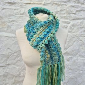 Cool Aquamarine Hand Crocheted Scarf