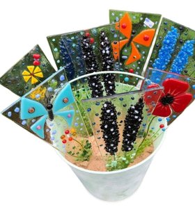 Butterfly Plant Pot Stakes Hand Made Fused Glass