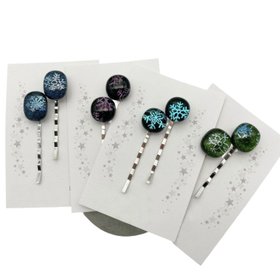 Snowflake Handmade Dichroic Glass Christmas Hair Grips