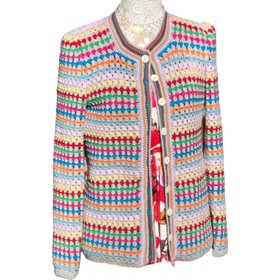 Hand Crochet Rainbow Cardigan In Baby Merino Wool