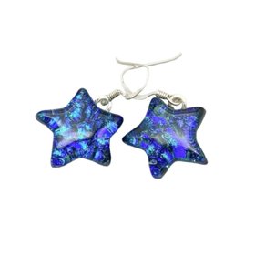 Blue Green Star Shaped Dangle Earrings Hand Crafted