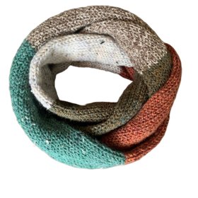 Hand Knitted Textured Infinity Scarf In Brown And Green