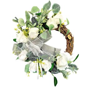 White Rose And Green Grapevine Floral Wreath