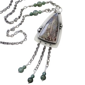 Moss Agate And Silver Arrowhead Statement Pendant
