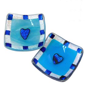 Bright Blue Hand Made Fused Glass Ring Or Trinket Dish