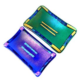Soap Dishes or Trinket Dishes Hand Made Fused Glass Blue And Green