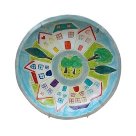 Handmade Earthenware Decorative Plate With Colourful Houses