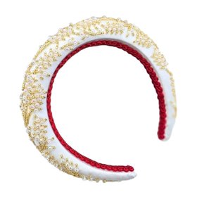 Gold Hand Embroidered Beaded Satin Bridal Headband