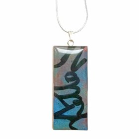 Graffitti Style Blue Wooden Hand Painted Pendant