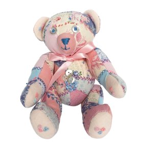 Hand Made Pink And Blue Patchwork Collectible Teddy Bear