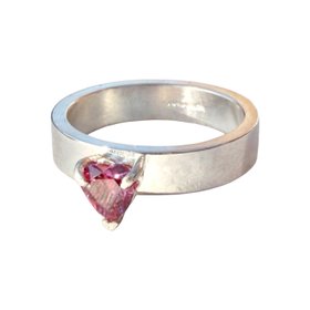 Sterling Silver Ring With Pink Topaz Heart Gemstone