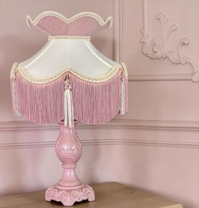Handcrafted Ivory Lampshade with a Rose Pink Crown