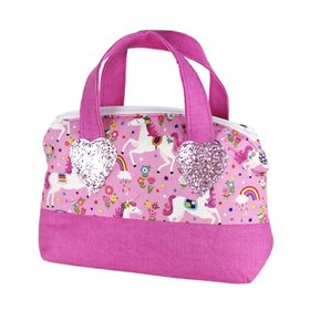 Pink Zipped Toy Handbag With Unicorns And Rainbows