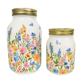 Summer Flowers Painted 1 Litre Or 500 Ml Kilner Storage Jar or Vase