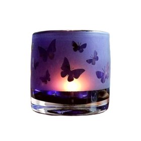 Hand Etched Tealight  Candleholder Purple Butterfly