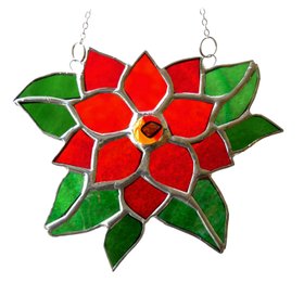 Poinsettia Stained Glass Suncatcher Flower Handmade