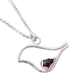 Robin Bird Silver Necklace Red Garnet Gemstone Pendant