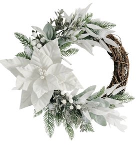 White Poinsettia & Berry Christmas Door Wreath