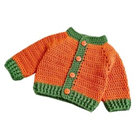 Hand Crocheted Halloween Pumpkin Baby Cardigan