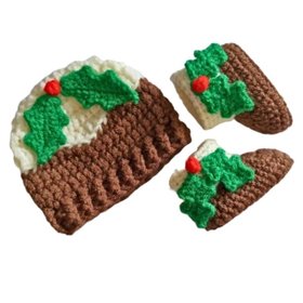 Hand Crochet Christmas Pudding Baby Set
