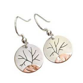 Landscape With Tree Earrings In Sterling Silver And Copper