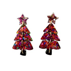 Handmade Glitter Christmas Tree Earrings