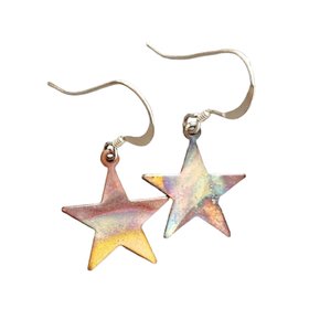 Star Earrings In Flame Painted Copper Hand Made