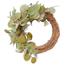 Hand Made Gold And Green Stag Head Christmas Door Wreath