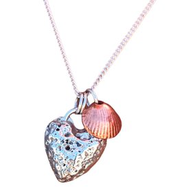 Beach Sand Cast Silver Heart Necklace With Copper Shell