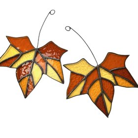 Hand Made Stained Glass Autumn Maple Leaf Suncatcher