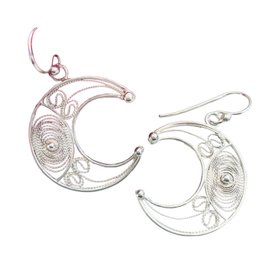 Sterling Silver Moon Earrings In Handmade Filigree Design