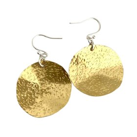 Hammered Brass Gold Circle Earrings Hand Made
