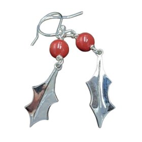 Handmade Sterling Silver Holly Leaf Earrings