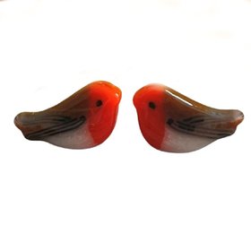 Robin Bird Stud Earrings Fused Glass Sterling Silver