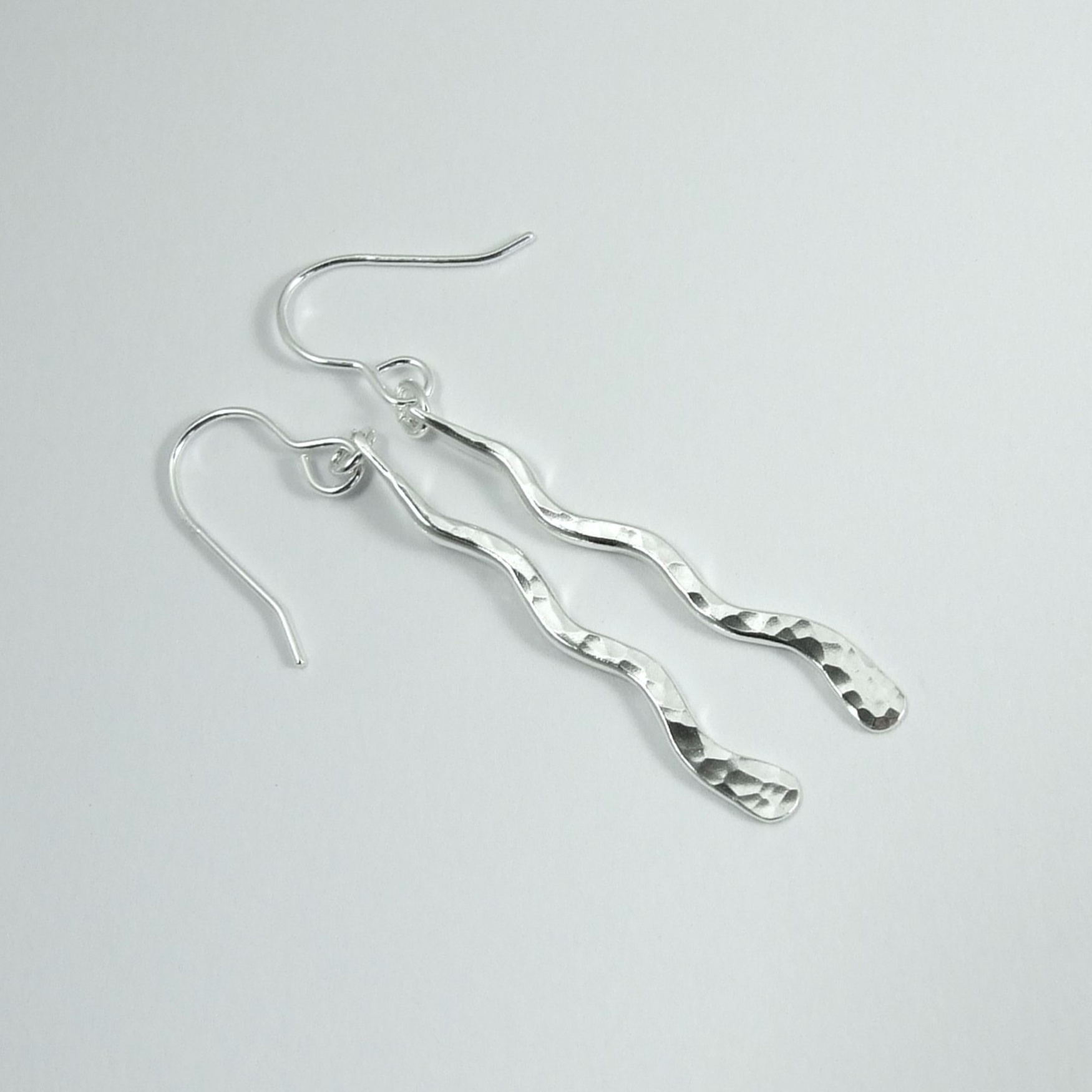Wiggle Earrings, Sterling Silver Hammered Wavy Droppers
