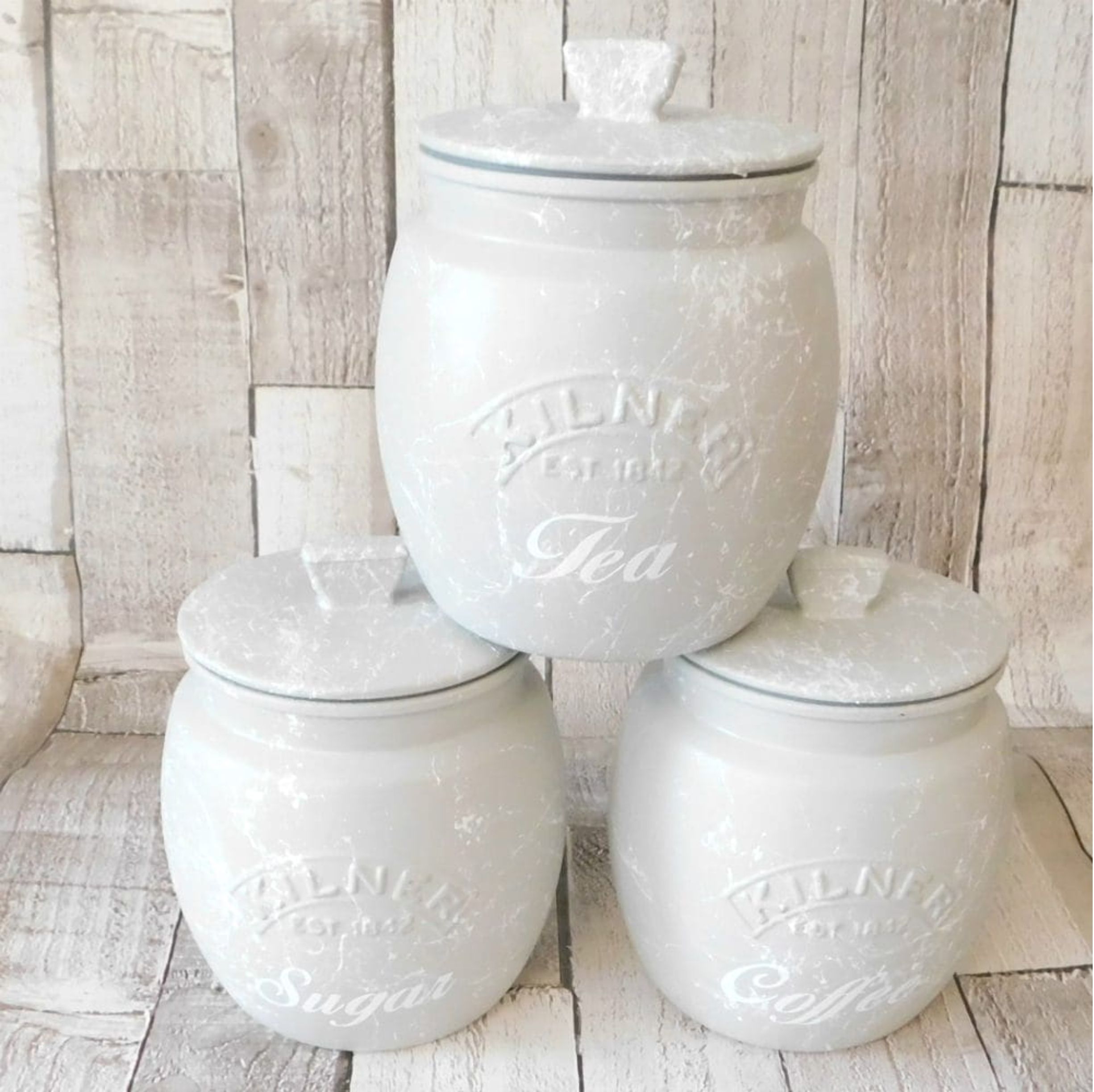Grey White Marble Kitchen Canisters, Tea Coffee Sugar Jars