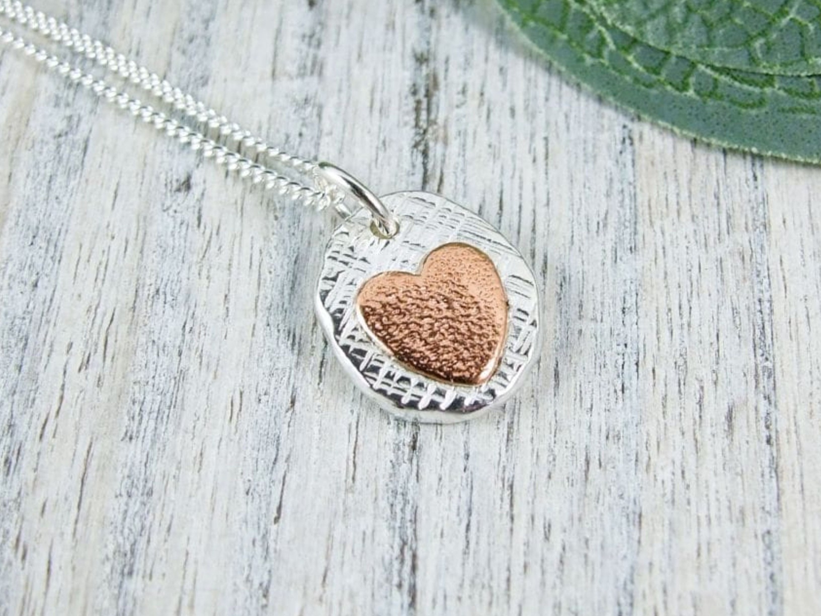Silver Heart Necklace. Recycled Silver and Copper Pendant