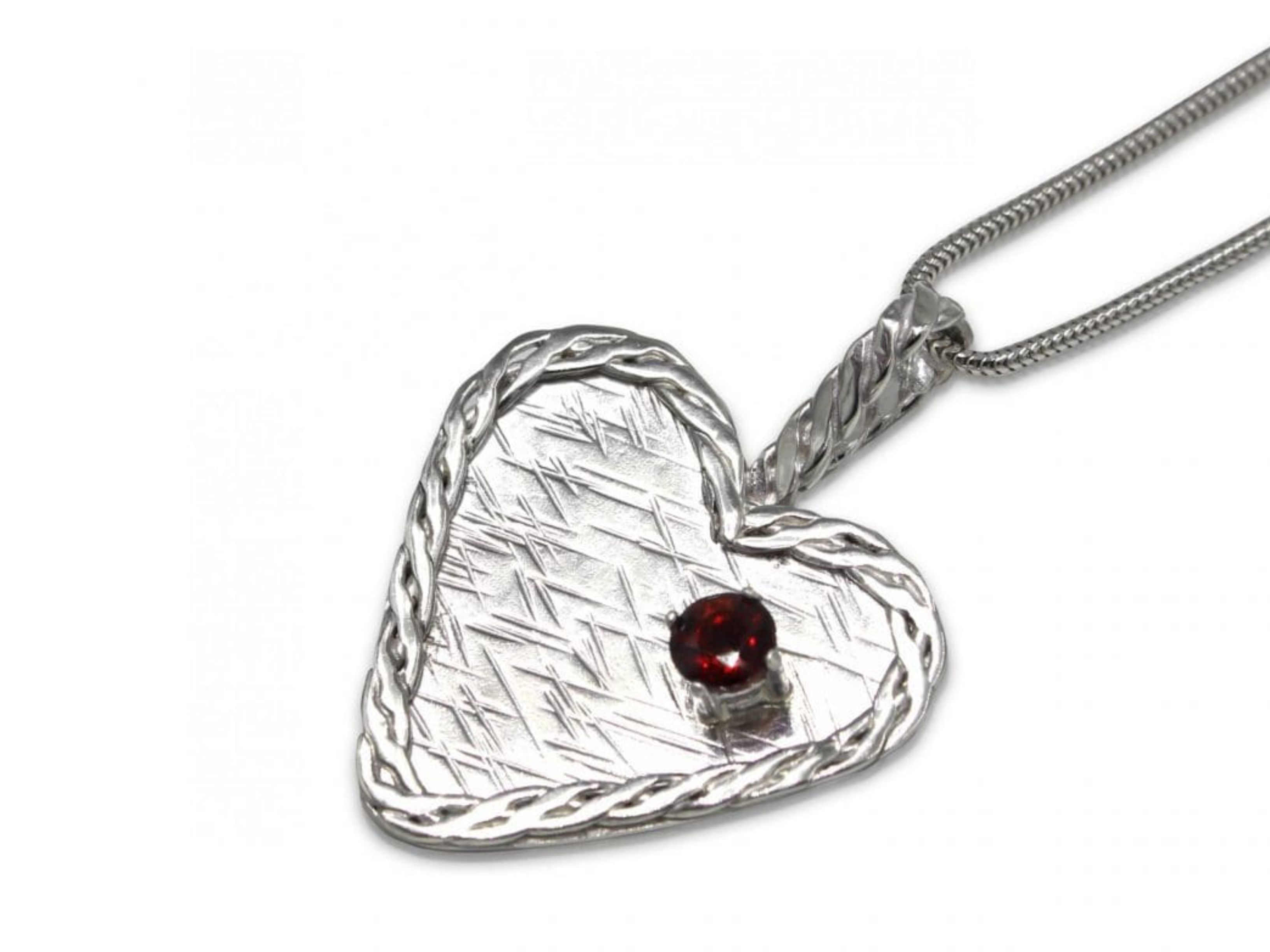 Sterling Silver Textured Heart Pendant with Fire Citrine