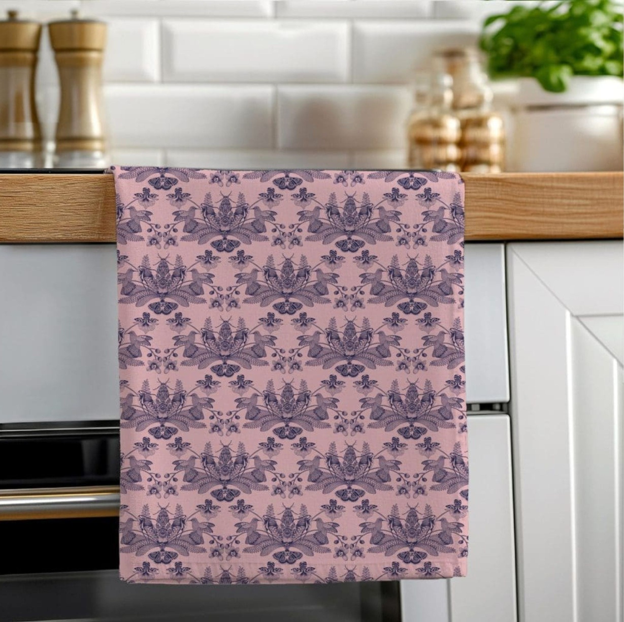 Orchids & Butterflies Pure Cotton Tea Towel – Hand-Illustrated Botanical Design, Nature-Inspired Kitchen Décor, Gift for Home & Garden Lovers (UK Made)