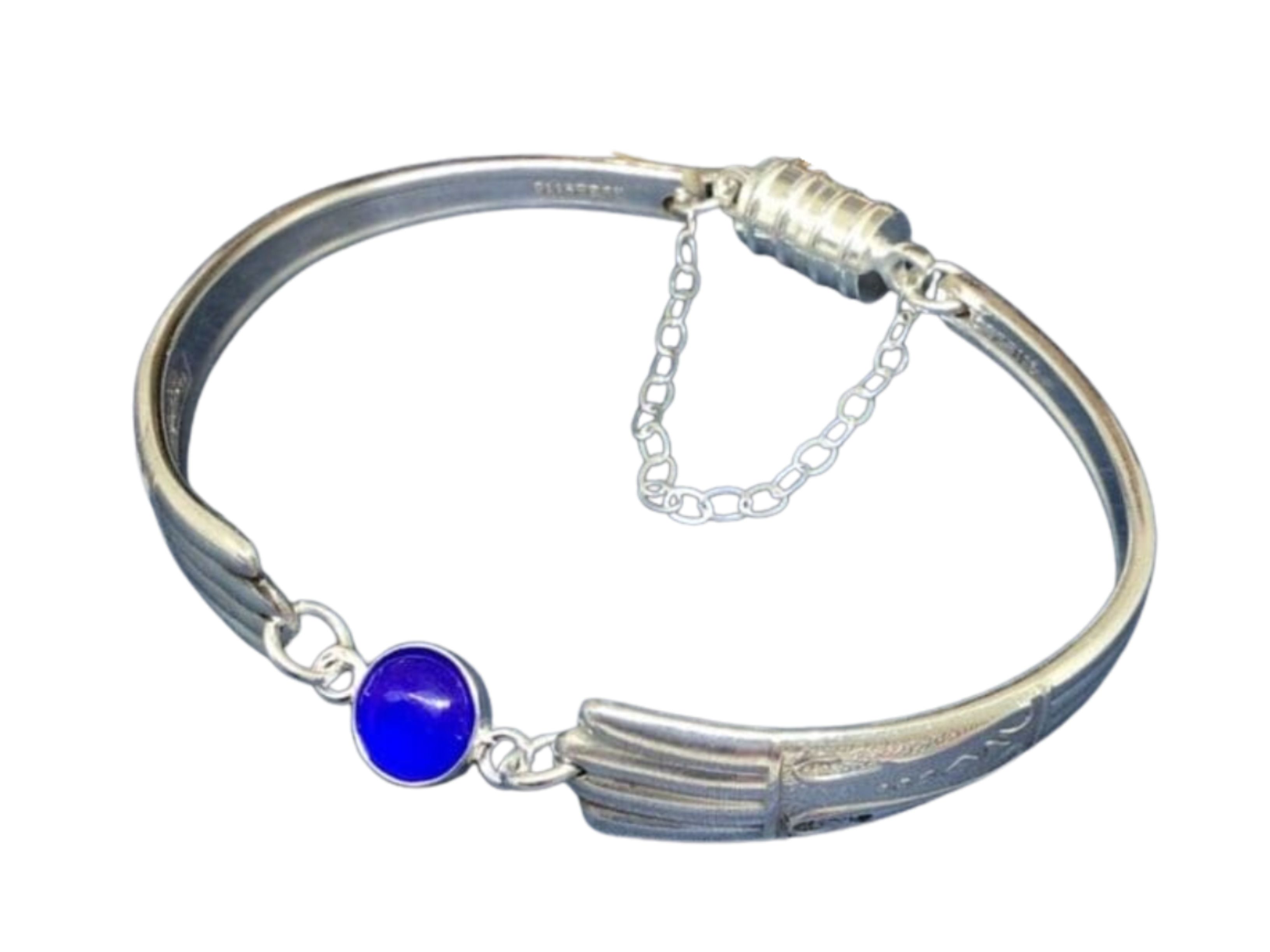 Marie pattern teaspoon handle with dark blue chalcedony