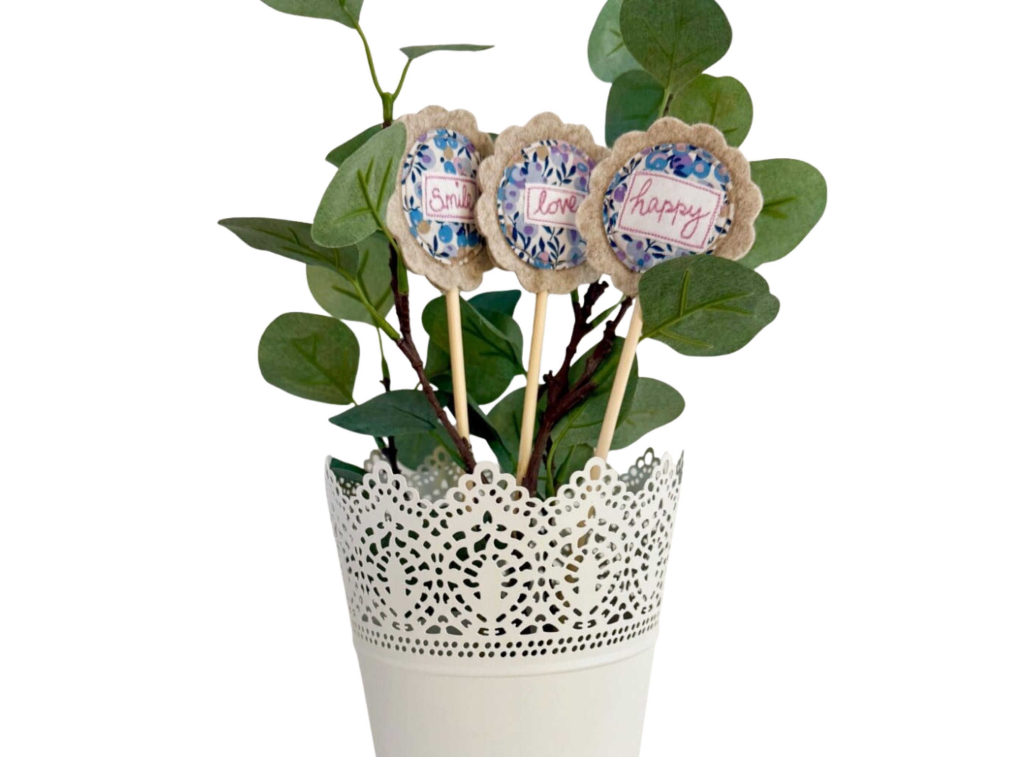 Handmade Liberty Fabric and Wool Felt Flower Message Decoration